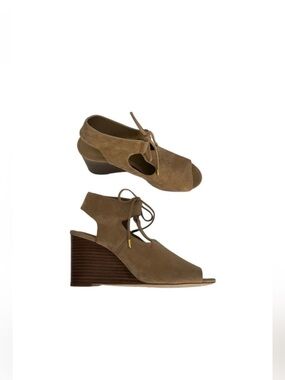 Lauren Ralph Lauren camel brown leather wedge casual open toe sandal shoe size 8